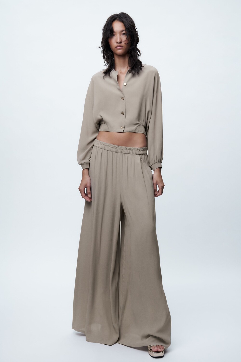 

Широкие брюки Zara, жемчужно-серый