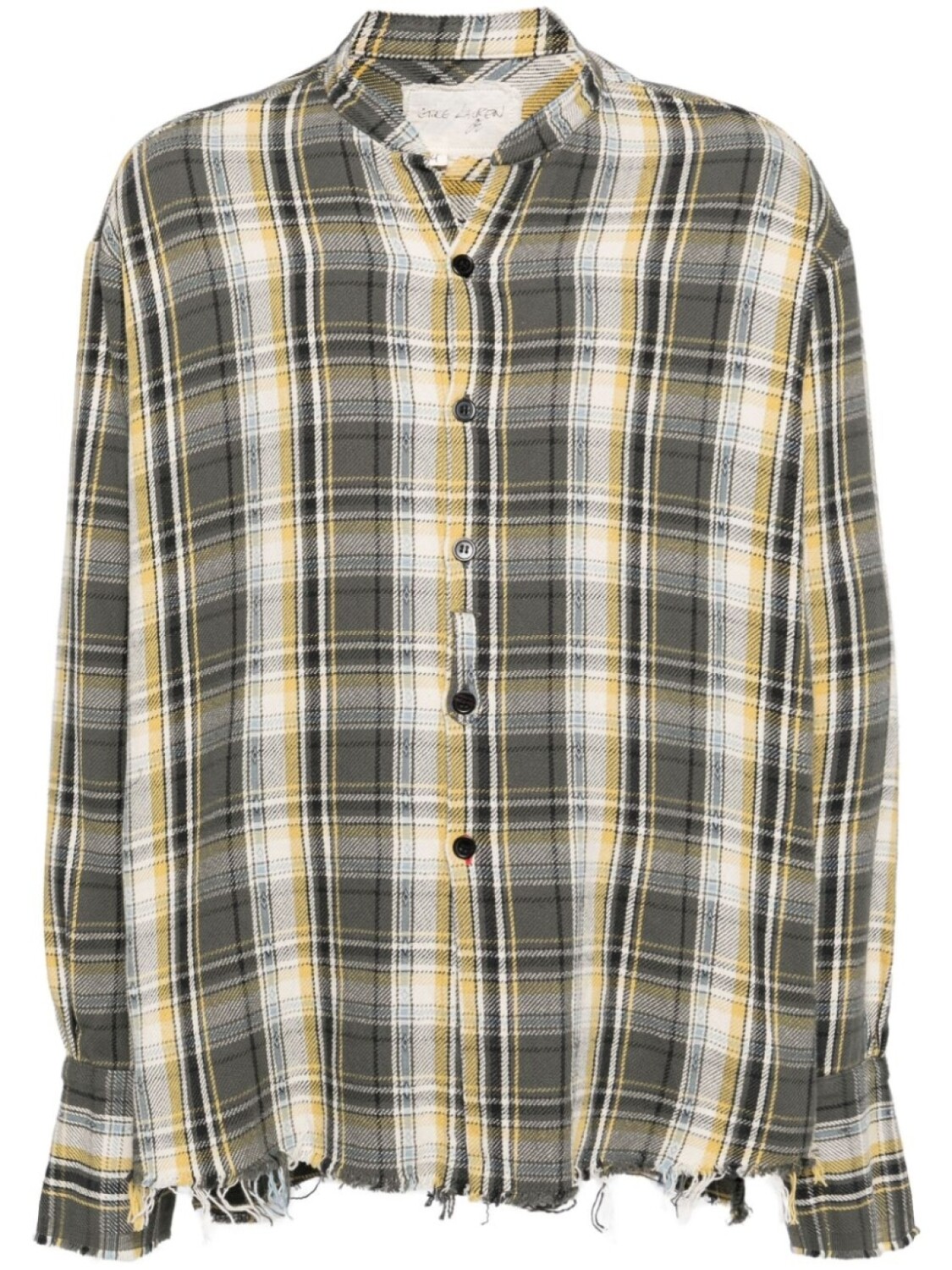 

Greg Lauren рубашка из хлопка в клетку с необработанным краем, белый