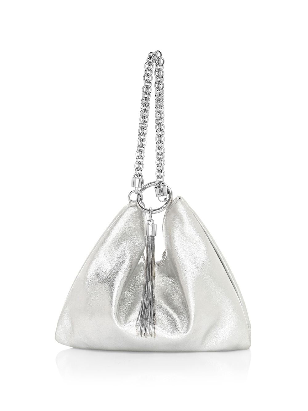 

Металлизированный кожаный клатч Callie Tassel Jimmy Choo, серебряный, Серый