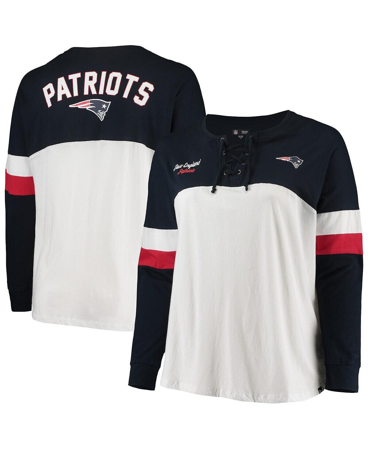 

Женская белая, темно-синяя спортивная университетская футболка New England Patriots больших размеров на шнуровке с v-образным вырезом и длинными рукавами New Era, Синий
