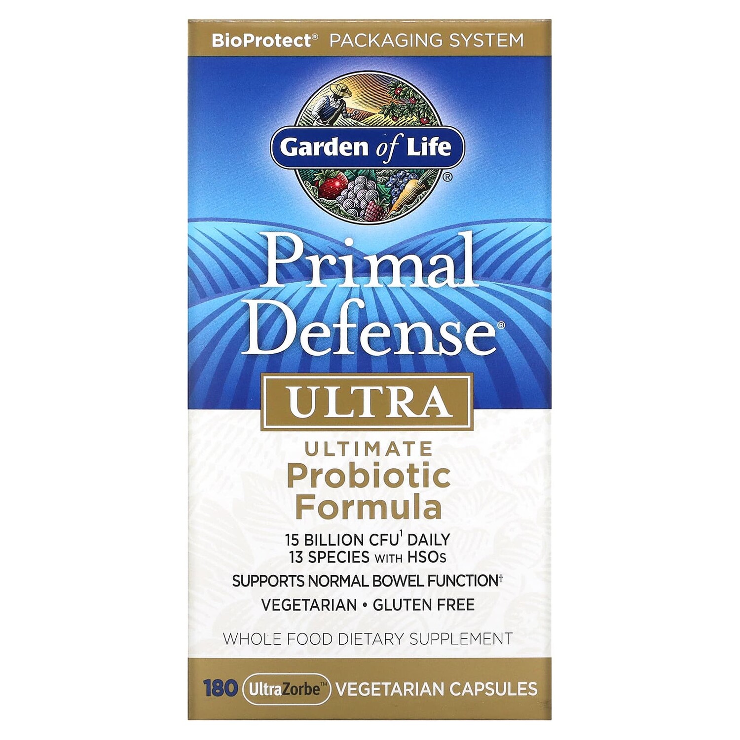 

Primal Defense, Ultra, универсальная пробиотическая формула, 180 вегетарианских капсул UltraZorbe, Garden of Life