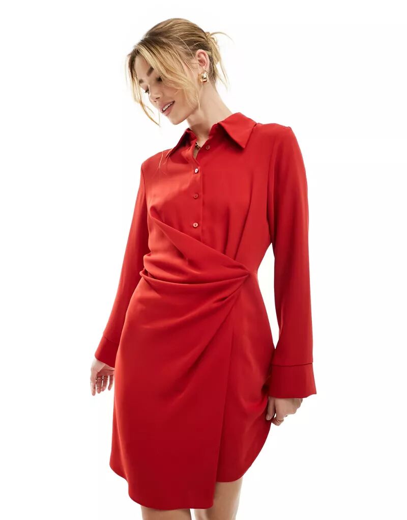 Красное платье миди Mango с эластичной резинкой на талии
