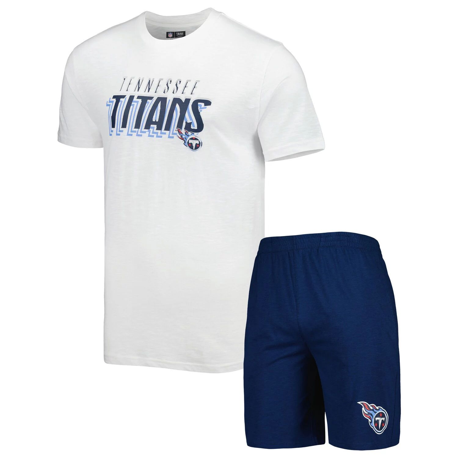 Мужской комплект для сна с футболкой и шортами для сна Tennessee Titans Downfield темно-синего/белого цвета Concepts Sport