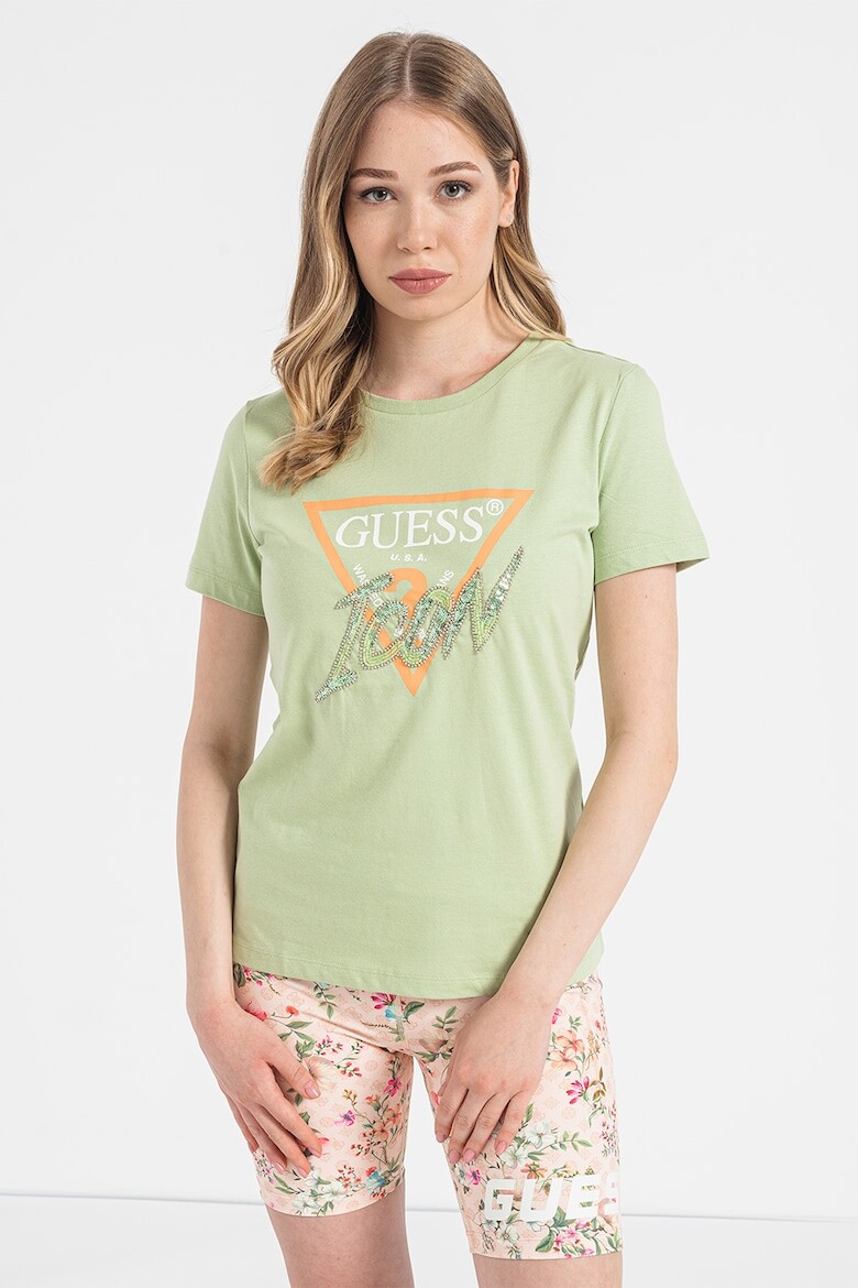 

Футболка из органического хлопка с декоративными камнями Guess, белый