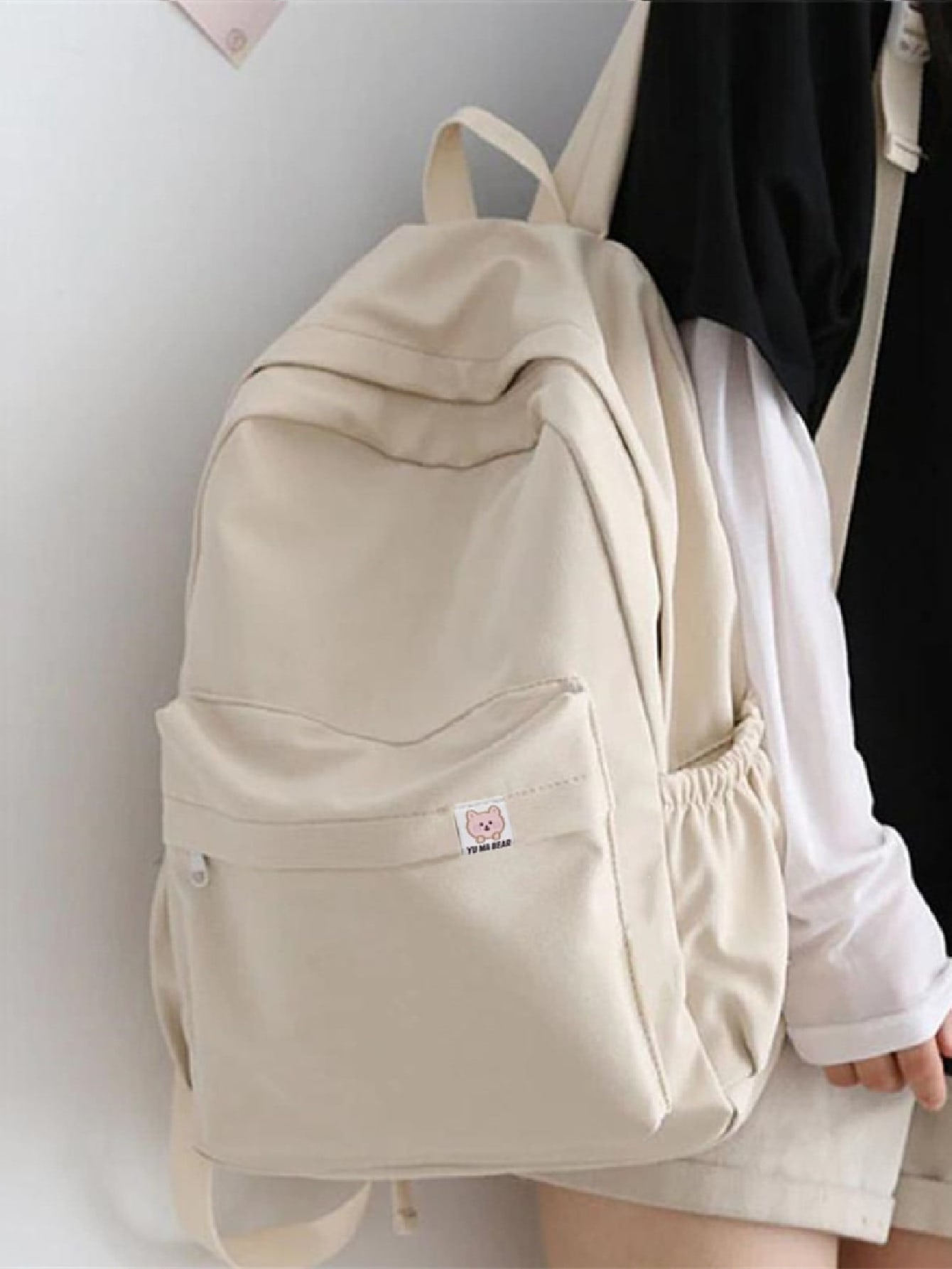 цена Модный однотонный классический рюкзак с несколькими карманами в стиле колледжа для повседневного использования, бежевый
