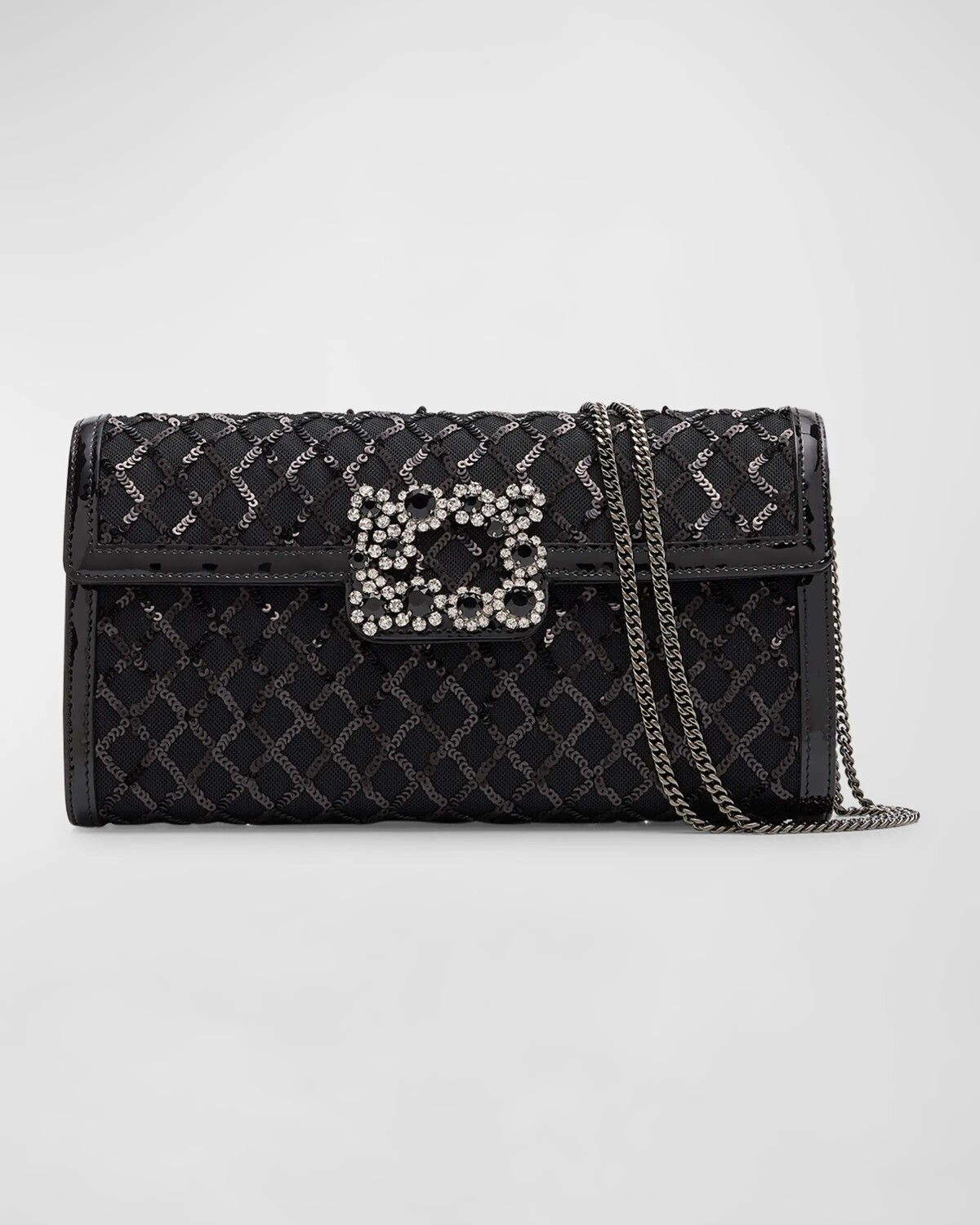 

Клатч с цветочной пряжкой и пайетками Roger Vivier, цвет Nero