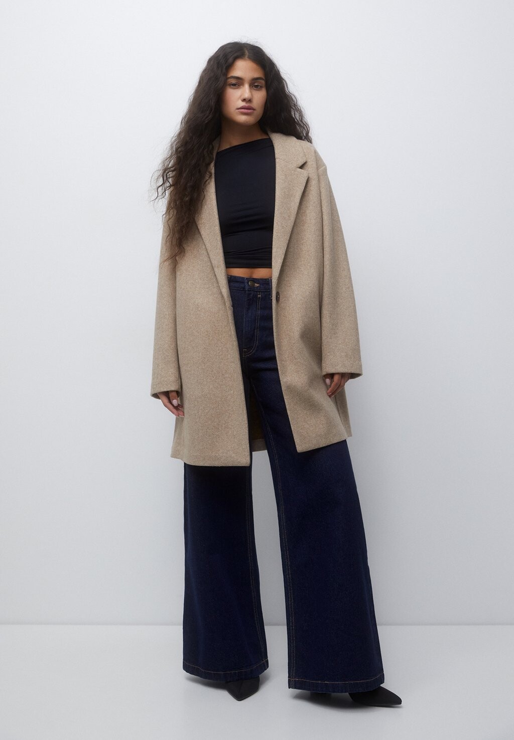 

Полупальто Felt Texture With Button PULL&BEAR, коричневый