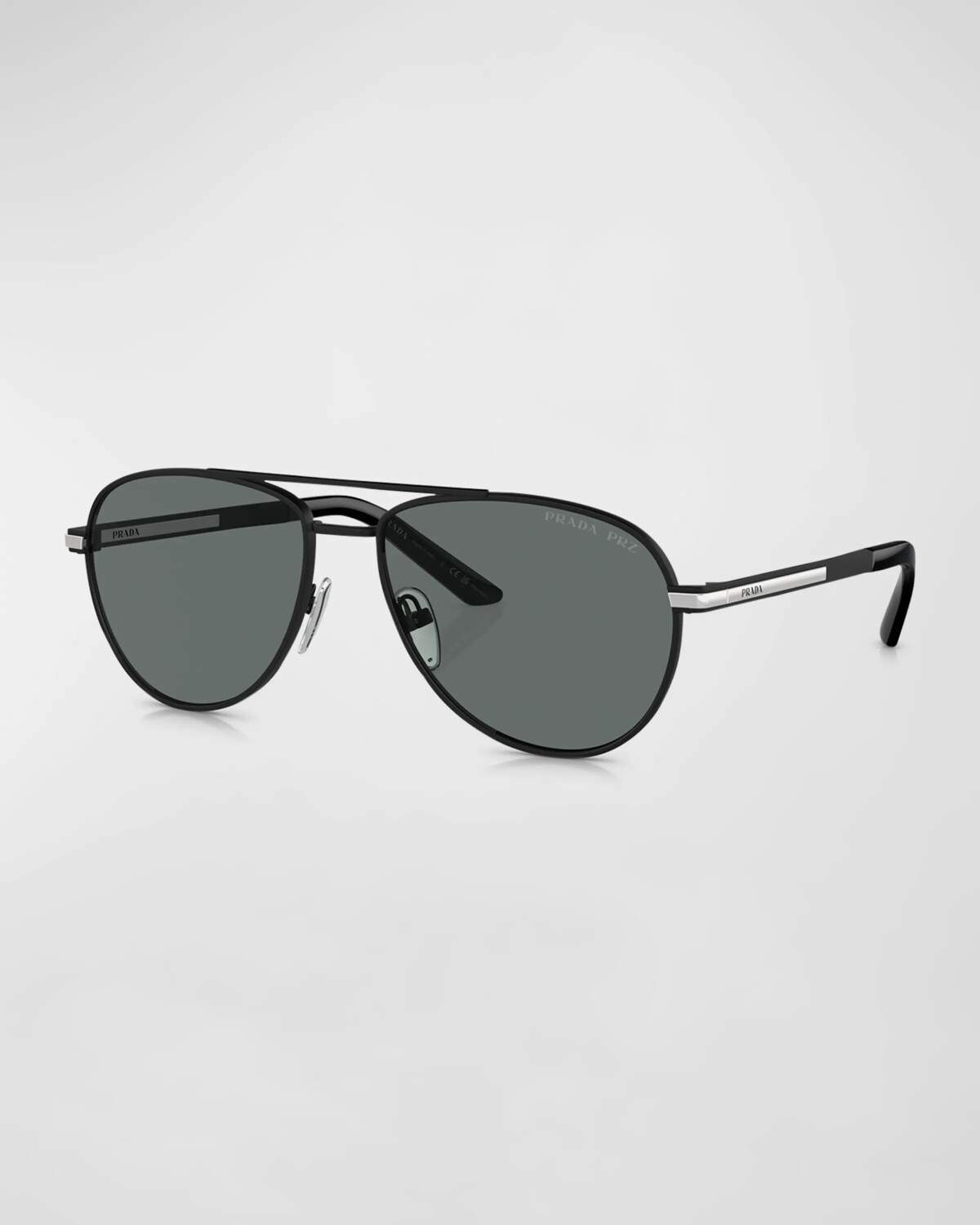 

Мужские металлические солнцезащитные очки-авиаторы Prada, цвет Matte Black