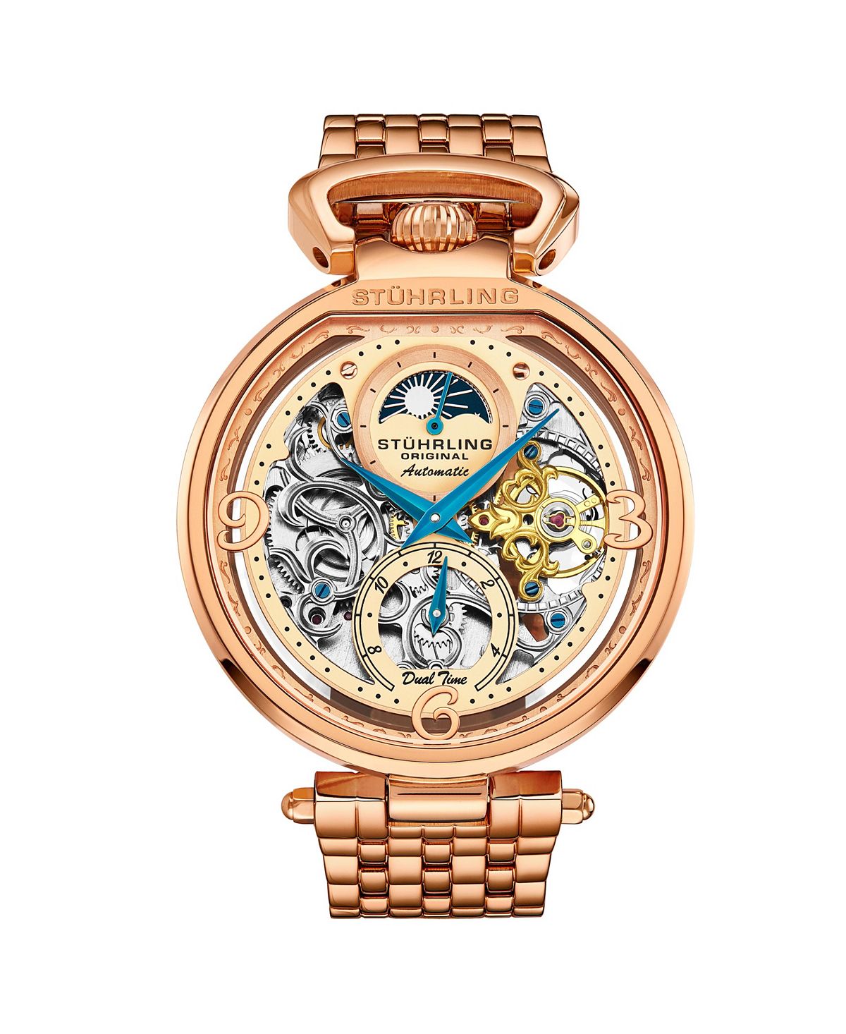 цена Мужские часы Legacy из нержавеющей стали розового золота, циферблат из розового золота, круглые часы 45 мм Stuhrling
