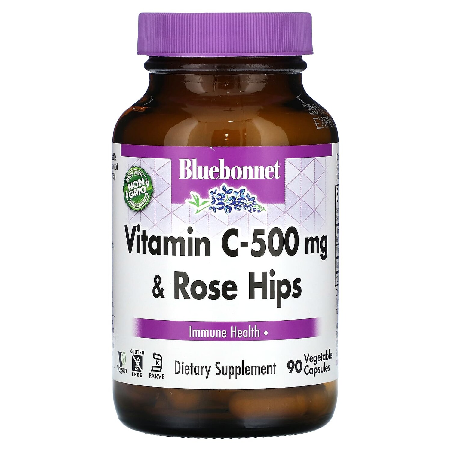 

500 мг витамина C и шиповник, 90 растительных капсул, Bluebonnet Nutrition