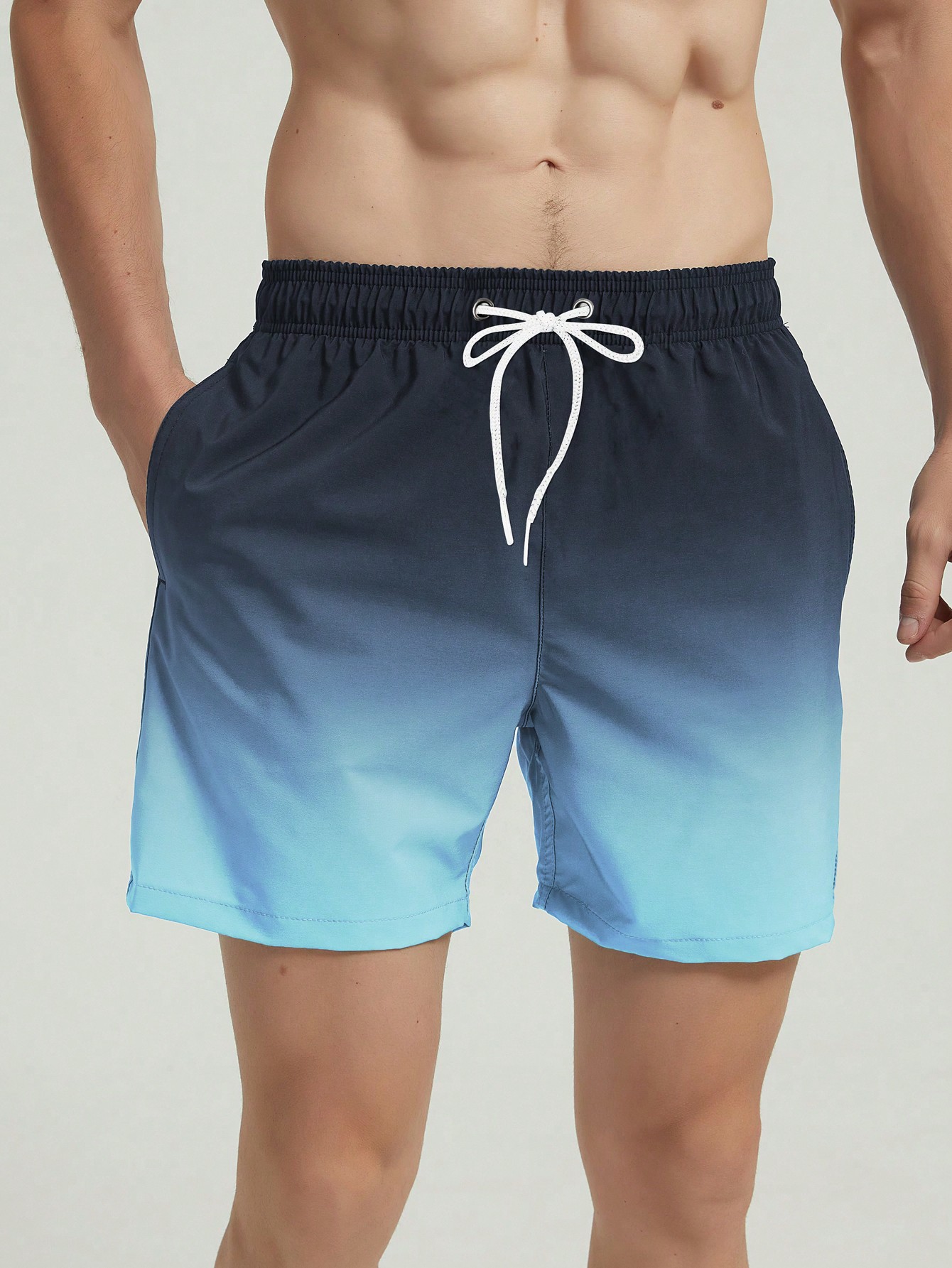SHEIN Мужские пляжные шорты постепенного цвета с кулиской на талии, синий цена и фото