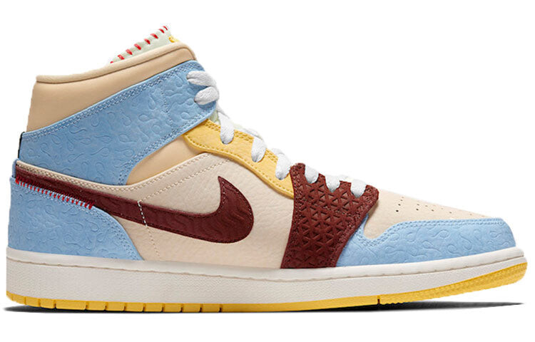 

Кроссовки Nike Air Jordan 1 Mid SE Fearless Maison Chateau Rouge, синий / желтый