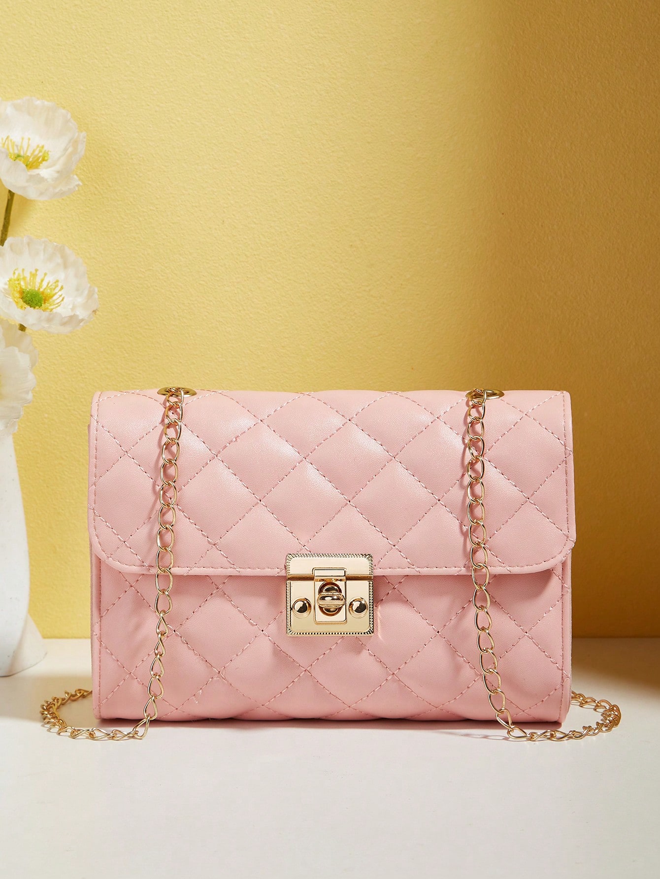 Легкая деловая повседневная мини-стеганая квадратная сумка с цепочкой и клапаном для девочек-подростков, розовый