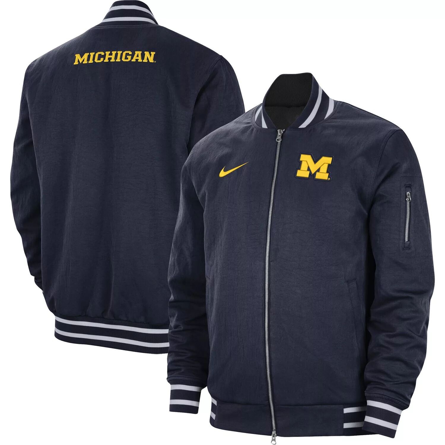 

Мужской темно-синий бомбер с молнией во всю длину Michigan Wolverines Nike
