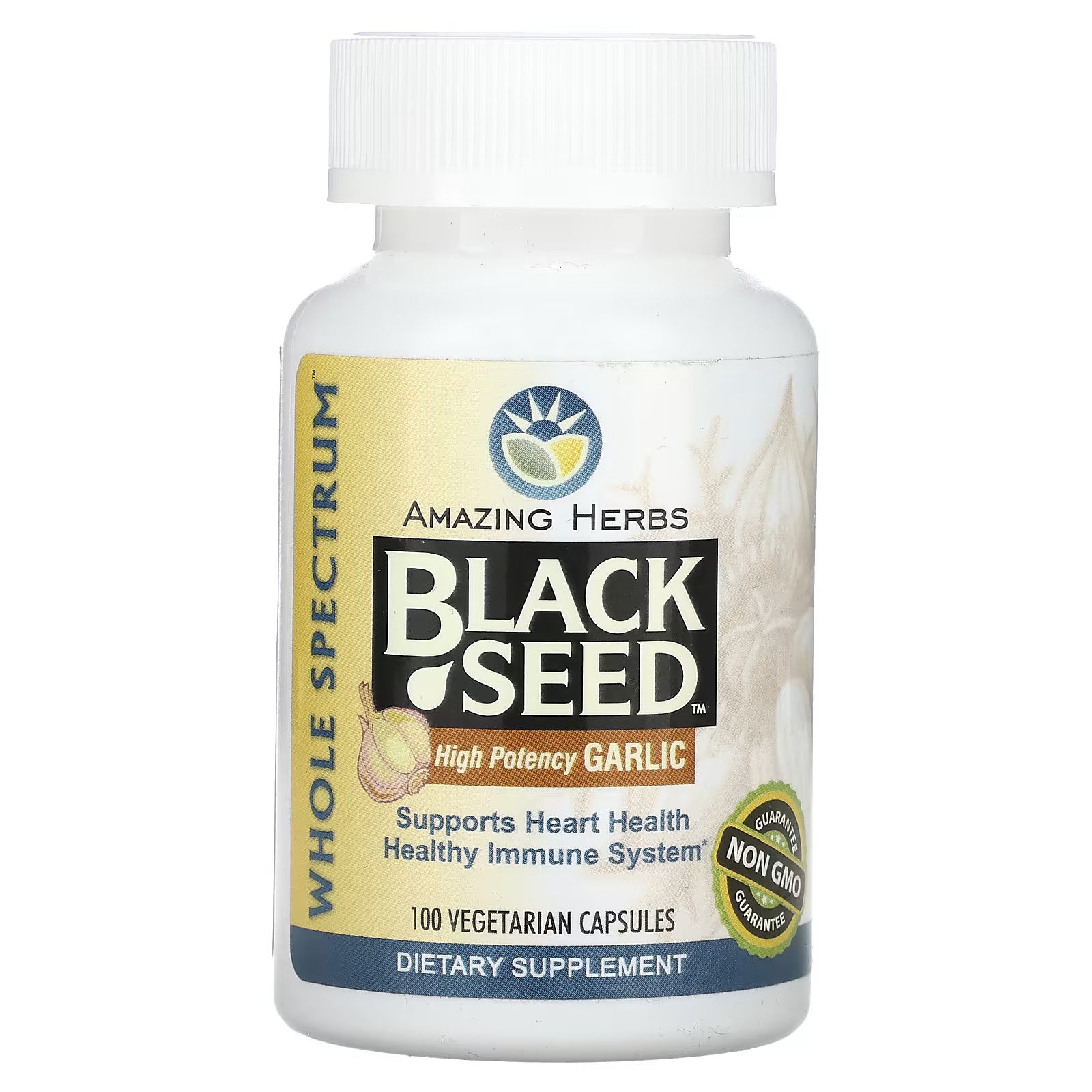 Высокоэффективный чеснок с черным семенем Amazing Herbs, 100 вегетарианских капсул amazing herbs black seed original plain 100 вегетарианских капсул