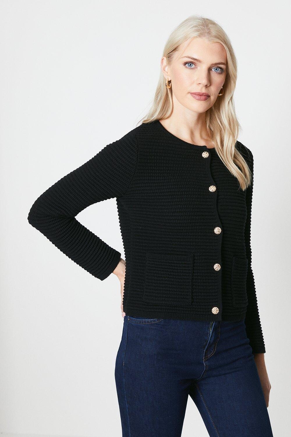 

Текстурированный трикотажный жакет с накладными карманами Debenhams, черный