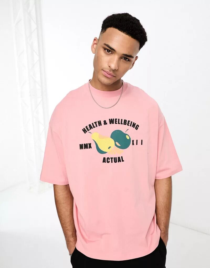

Розовая футболка оверсайз с фруктовым принтом спереди ASOS Actual