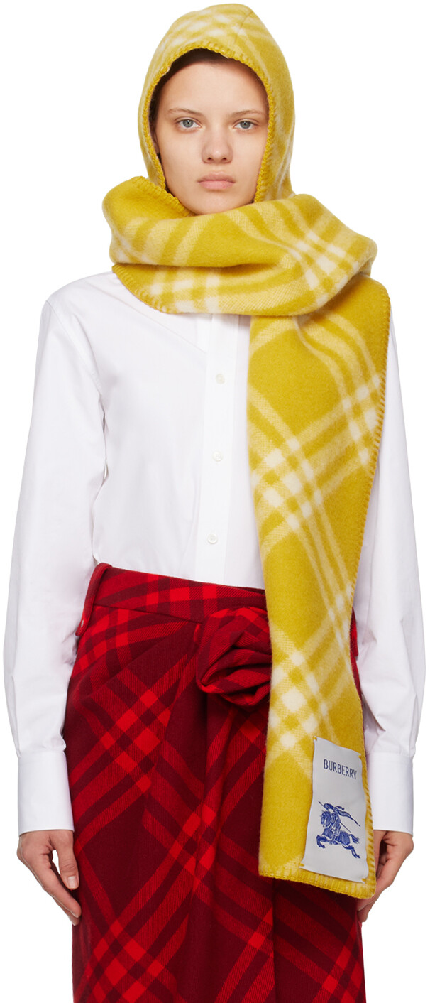 

Желтый шарф в клетку с капюшоном Burberry