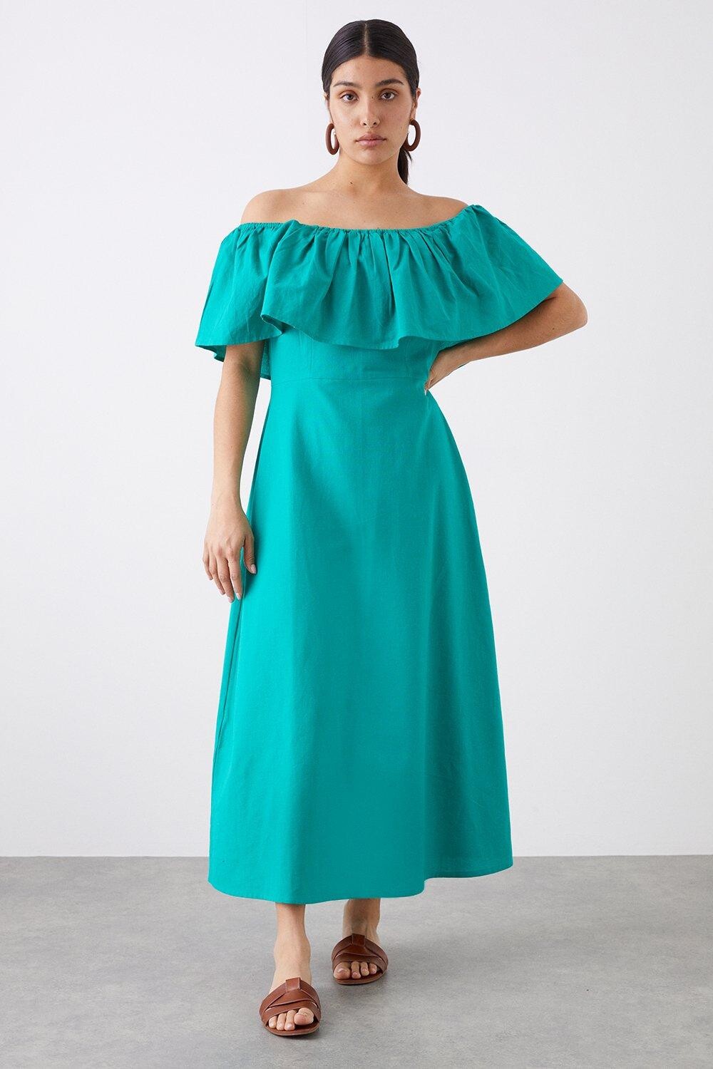 

Платье миди с открытыми плечами Dorothy Perkins, зеленый