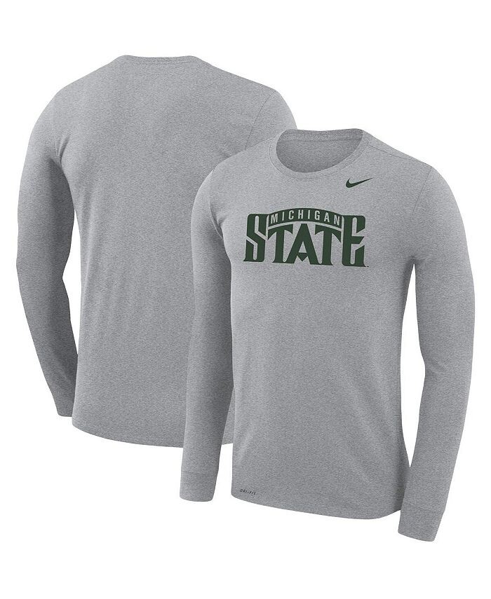 

Мужская серая футболка Michigan State Spartans School с логотипом Performance Legend и длинными рукавами Nike, серый