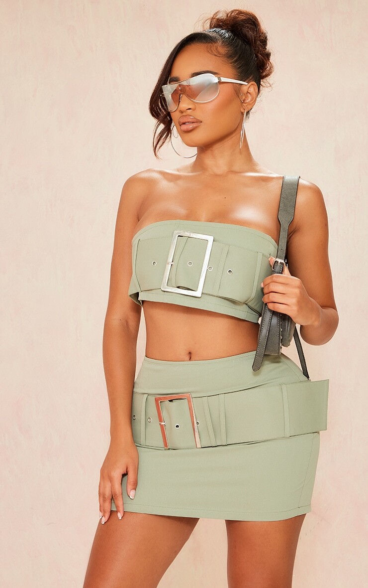 

PrettyLittleThing Тканое бандо цвета хаки с поясом
