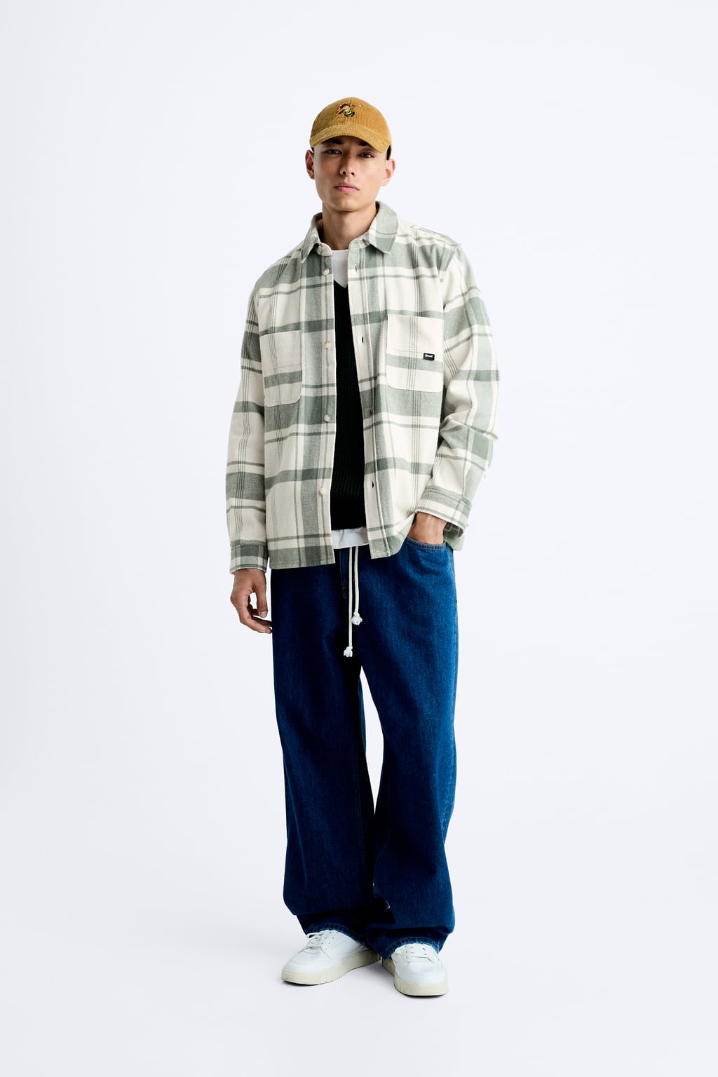 

Хлопковая рубашка в клетку ZARA, зеленый