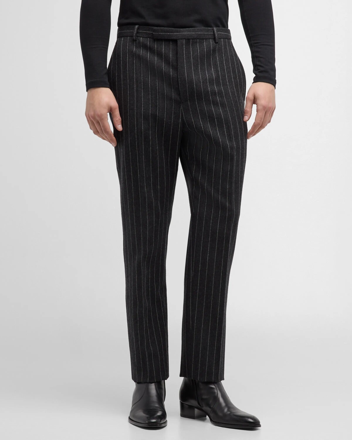 

Мужские фланелевые брюки в тонкую полоску Saint Laurent, цвет White Ivor