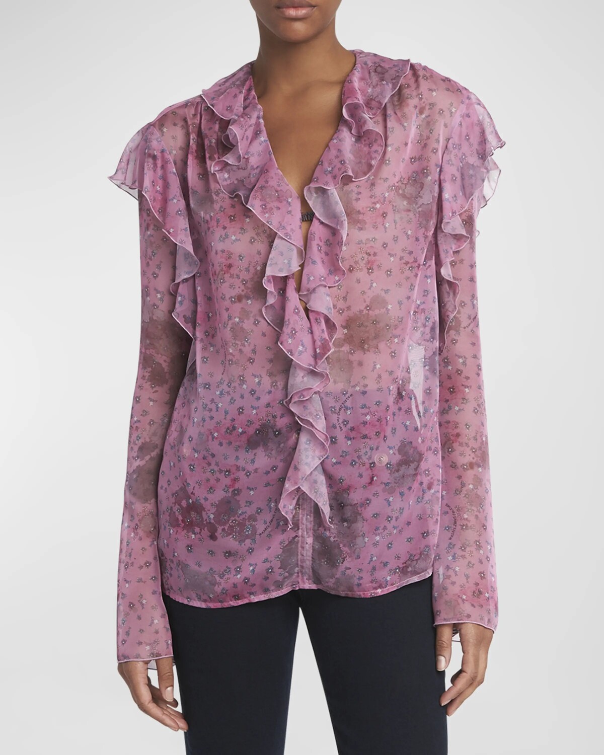 

Топ с длинными рукавами и оборками Versace Jeans Couture, цвет Rosa 459