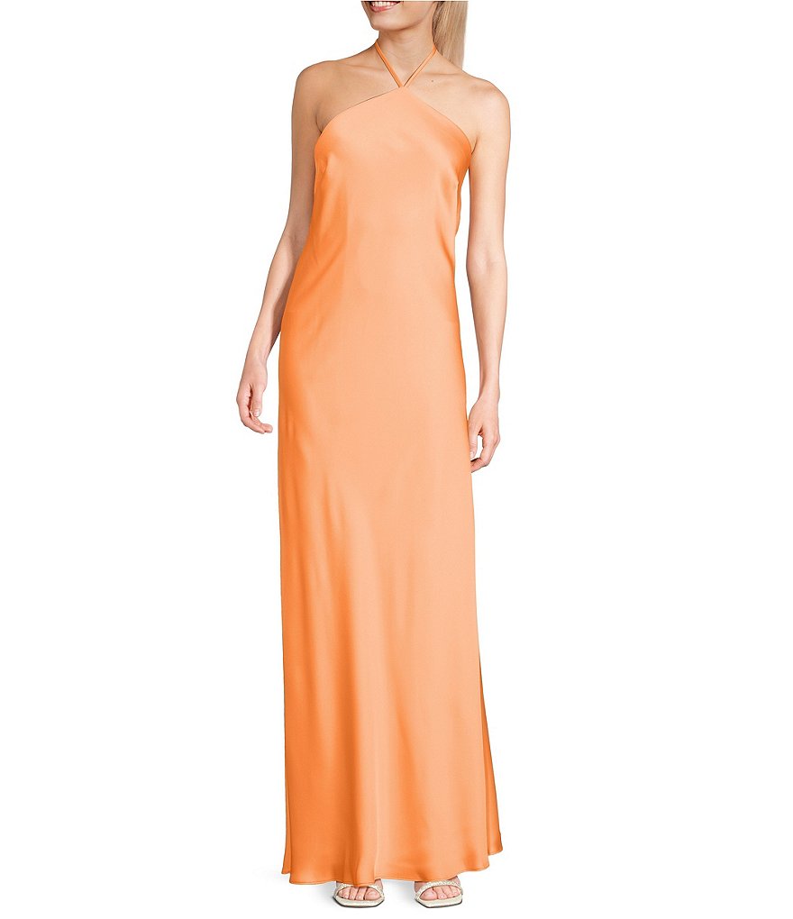 Атласное длинное платье с бретелькой на шее Morgan & Co., оранжевый