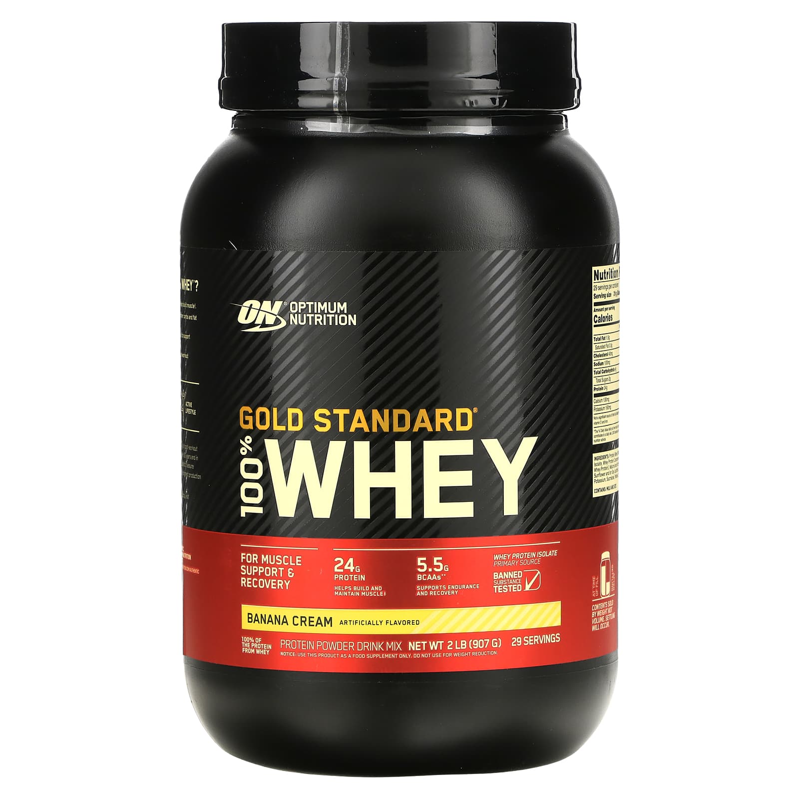 

Gold Standard, 100% сыворотка, со вкусом бананового крема, 907 г (2 фунта), Optimum Nutrition