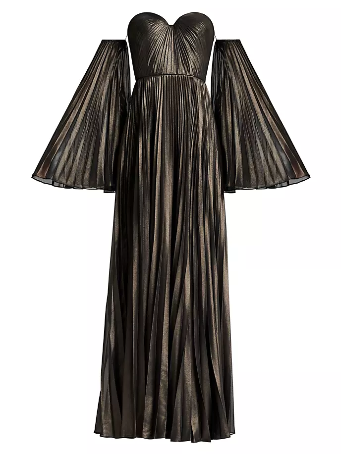 Плиссированное платье с открытыми плечами Zac Posen, цвет gunmetal