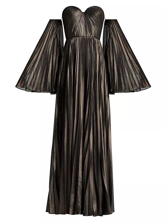 

Плиссированное платье с открытыми плечами Zac Posen, цвет gunmetal