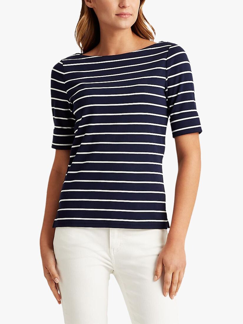 

Lauren Ralph Lauren Джуди Полосатый трикотажный топ, Lauren Navy/White