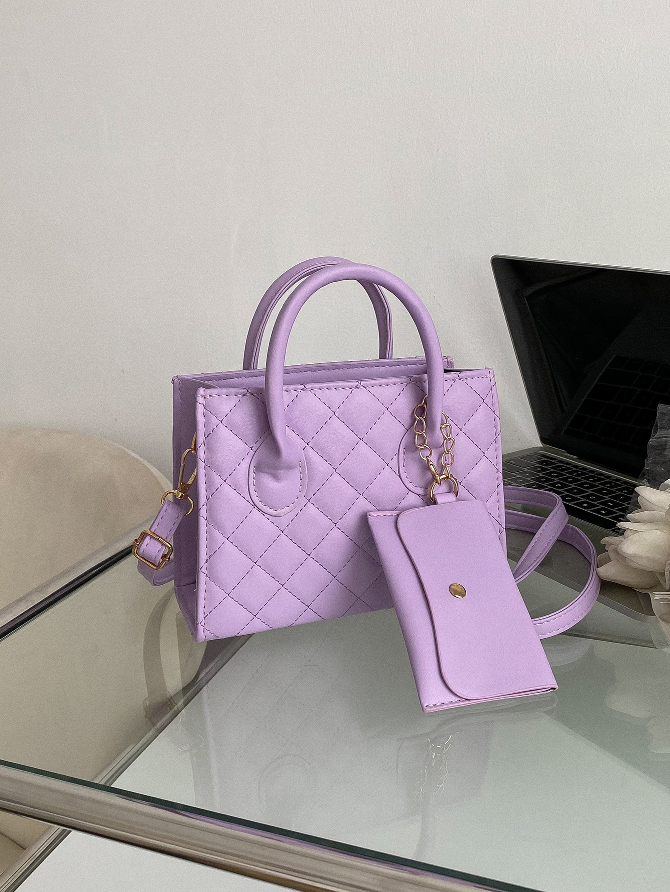 Легкая деловая повседневная стеганая квадратная сумка с портмоне для девочек-подростков, фиолетовый