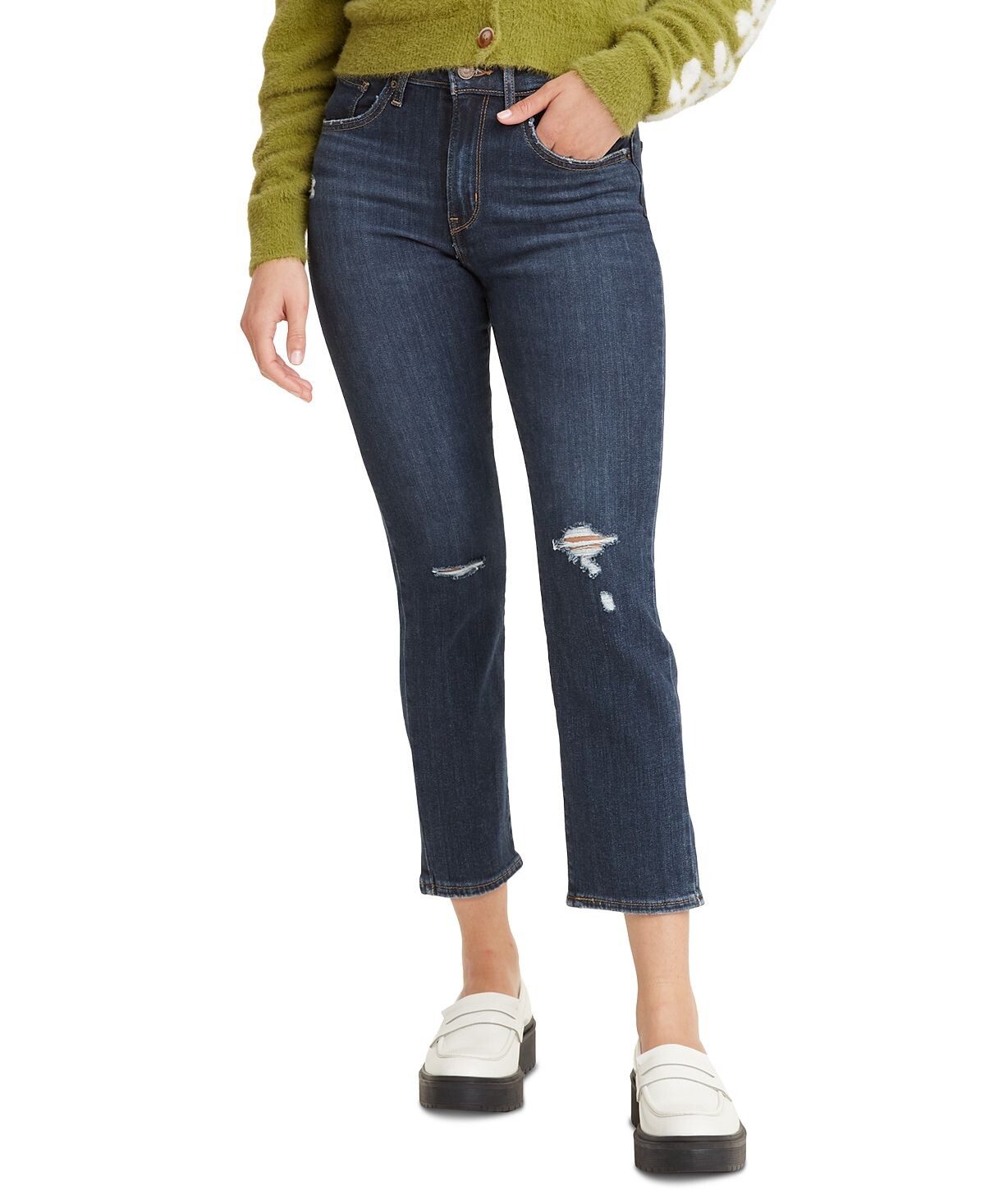 

Женские укороченные джинсы прямого кроя 724 с потертостями Levi's
