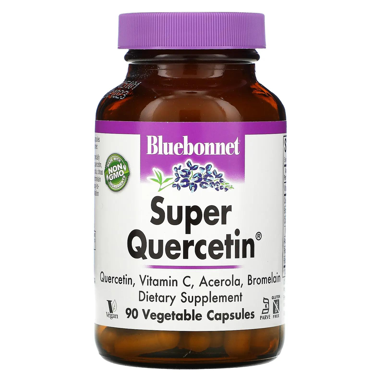 Bluebonnet Nutrition Супер-кверцетин 90 капсул в растительной оболочке bluebonnet nutrition канталупа экстракт плода дыни 100 iu международных единиц 60 капсул на растительной основе