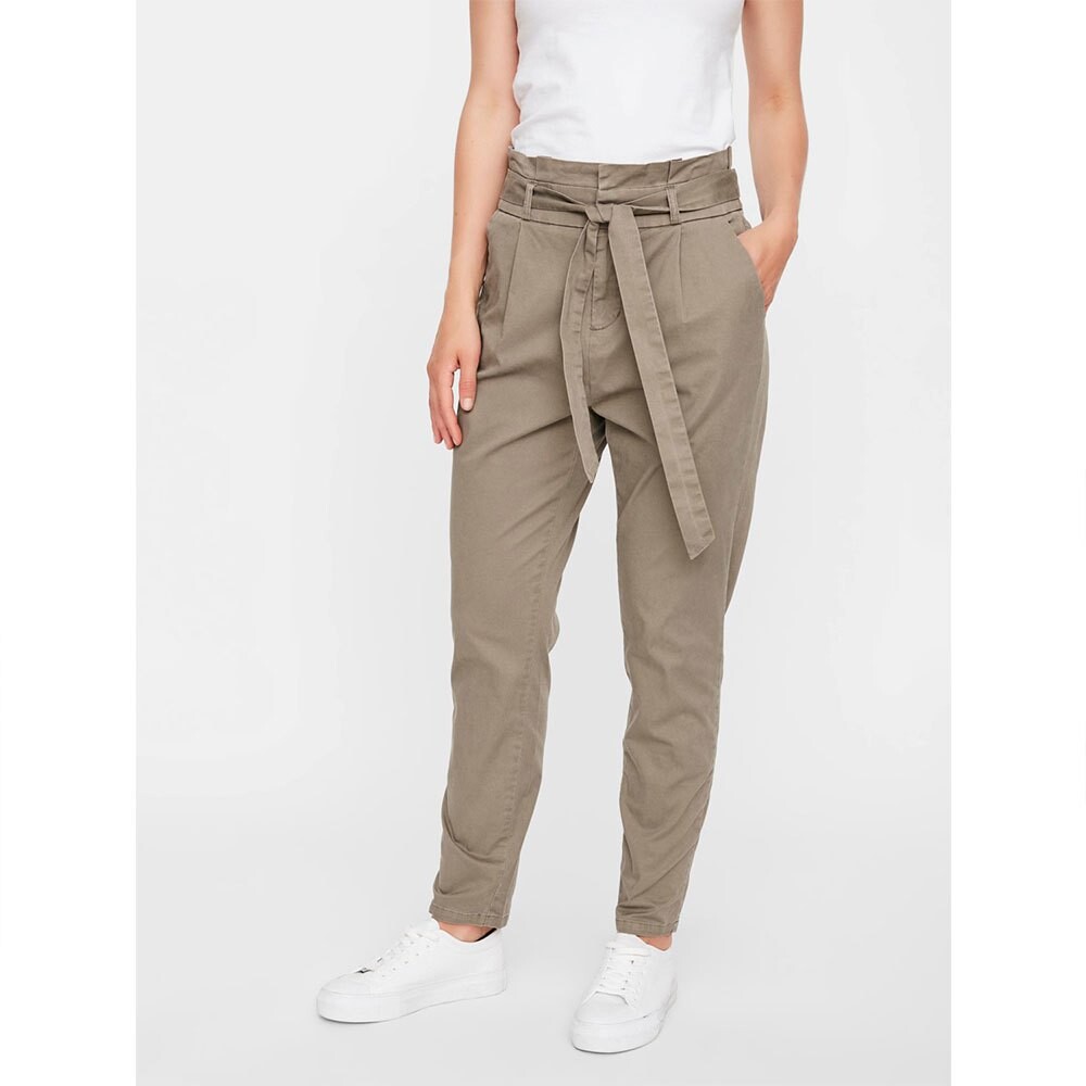 

Брюки Vero Moda Eva High Waist Loose Paperbag Cot, зеленый