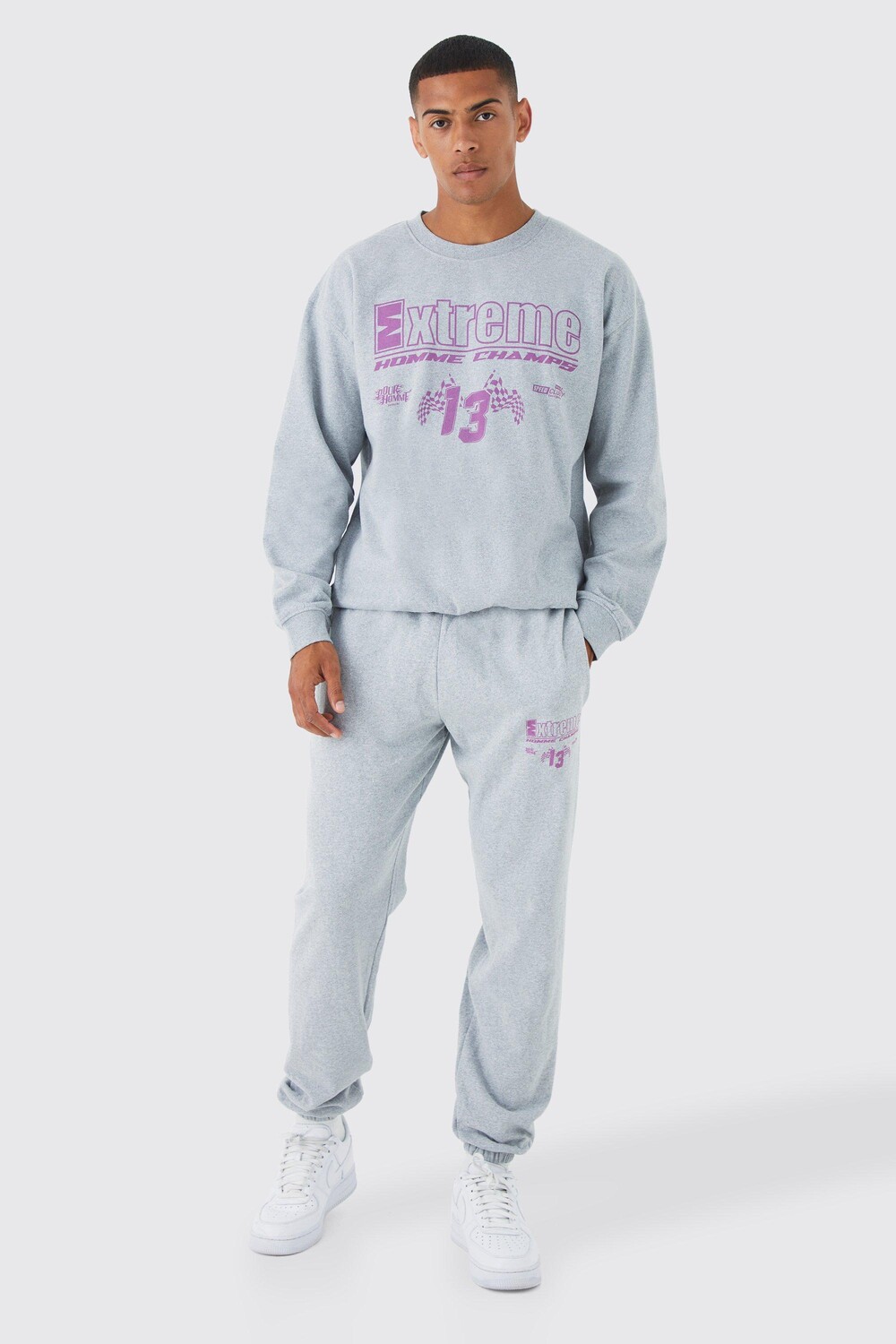 

Спортивный костюм оверсайз мотогонки Boohoo, серый