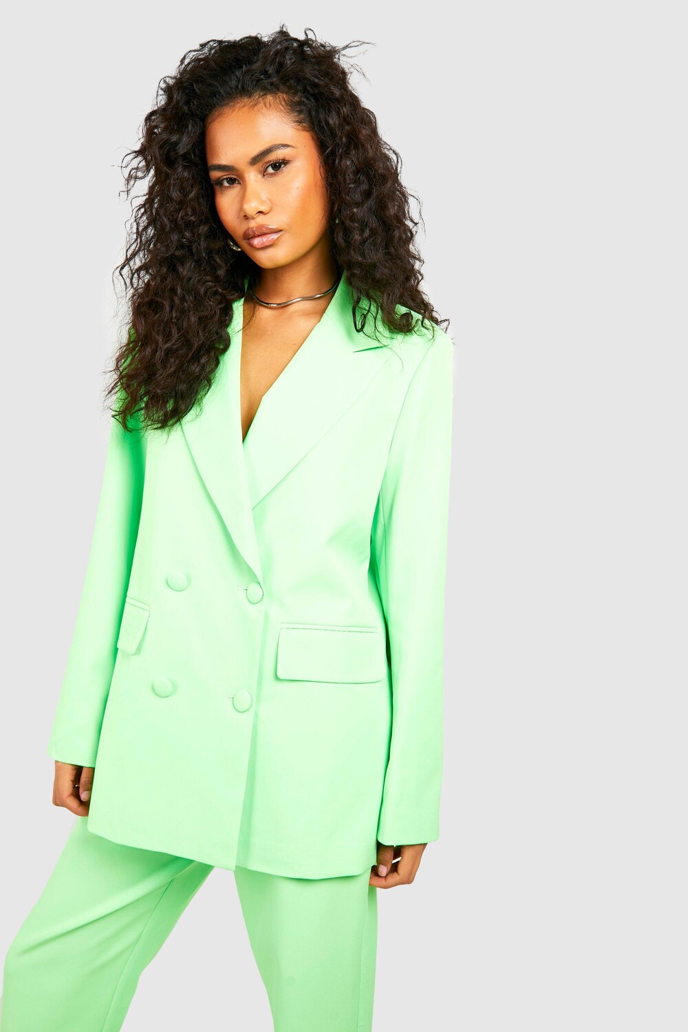 

Неоновый двубортный пиджак свободного кроя Boohoo, зеленый
