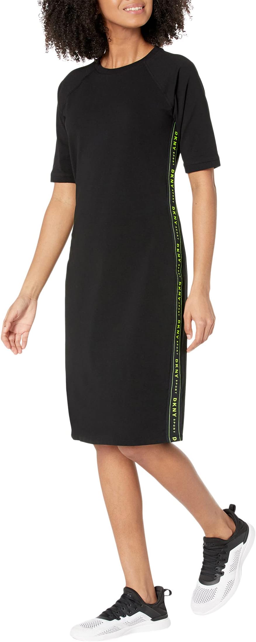 Облегающее платье с короткими рукавами и тесьмой с логотипом DKNY, цвет Zest