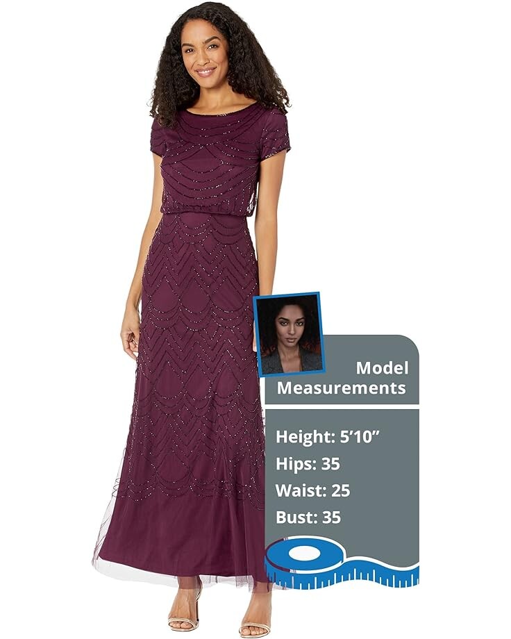 

Платье Adrianna Papell Women's Short Sleeve Blouson Beaded Gown, цвет Cassis