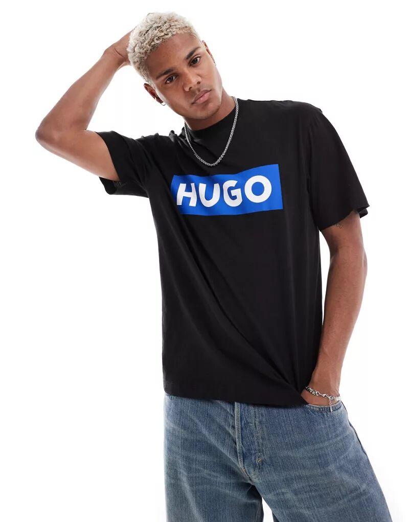 Черная свободная футболка с логотипом HUGO BLUE кроссовки hugo quake black