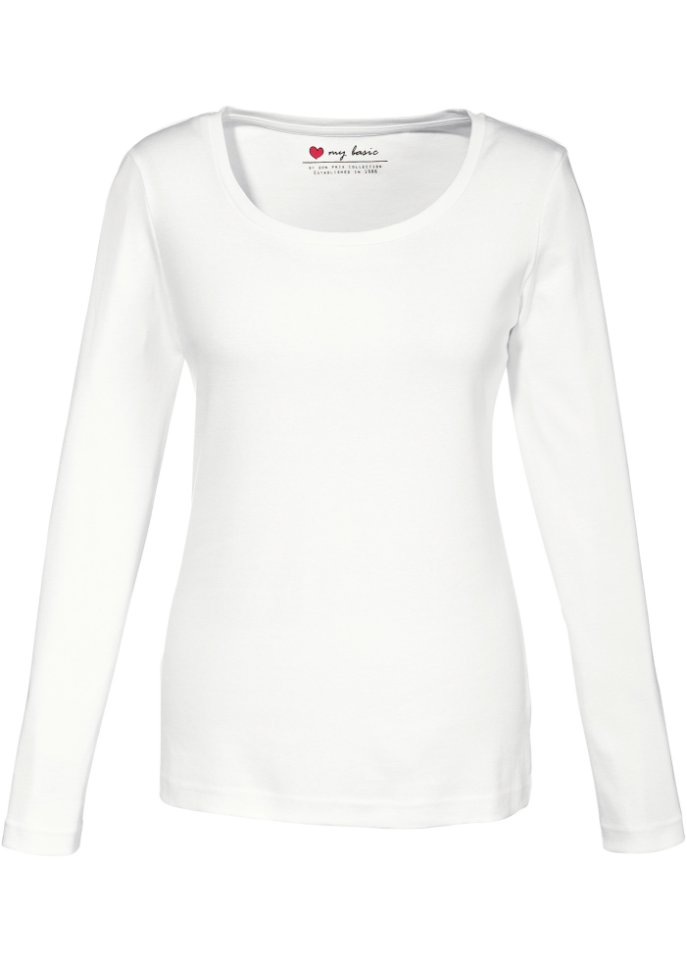цена Хлопковая рубашка с длинными рукавами и круглым вырезом Bpc Bonprix Collection, белый