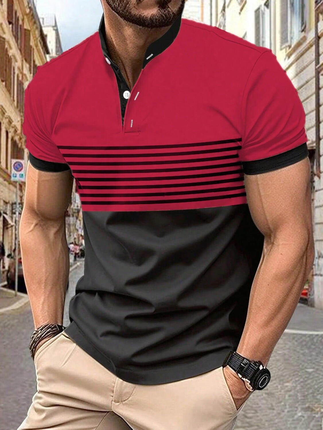 

Мужская рубашка-поло в полоску с короткими рукавами Manfinity Homme, красный