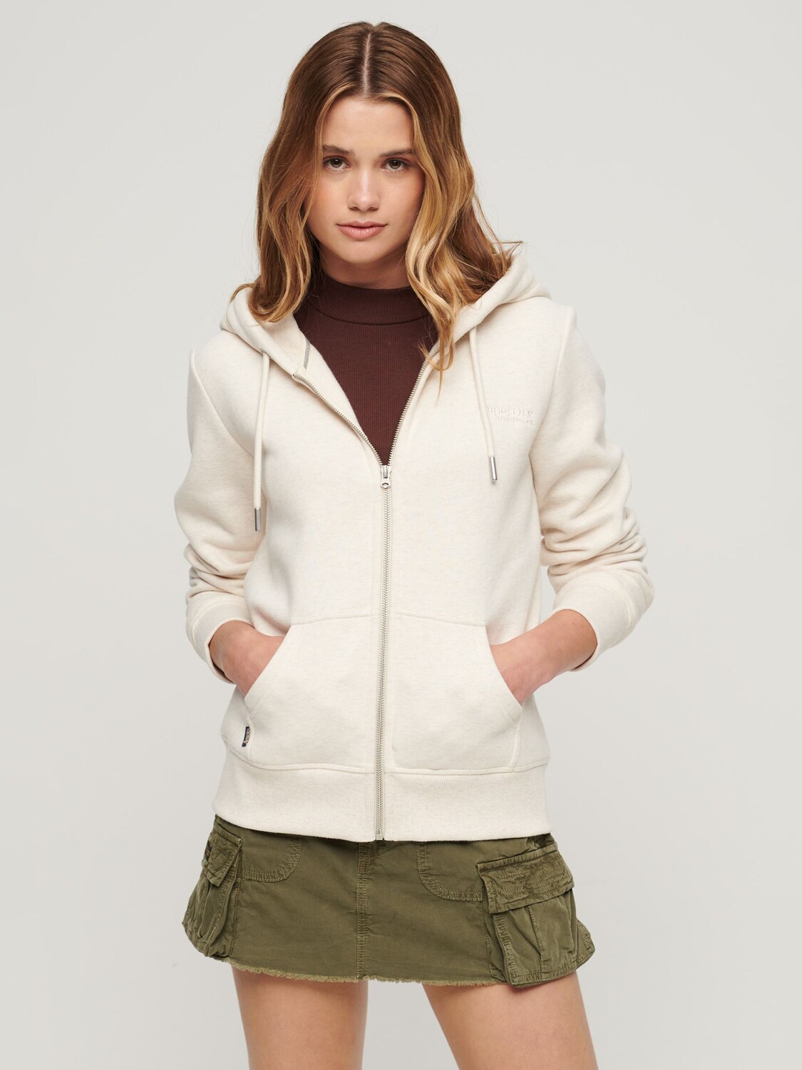 

Толстовка на молнии с логотипом Essential Superdry, светлый овсяный мергель