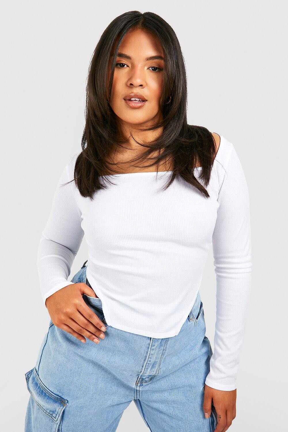 

Корсетовый топ с квадратным шеи plus rib Boohoo, белый