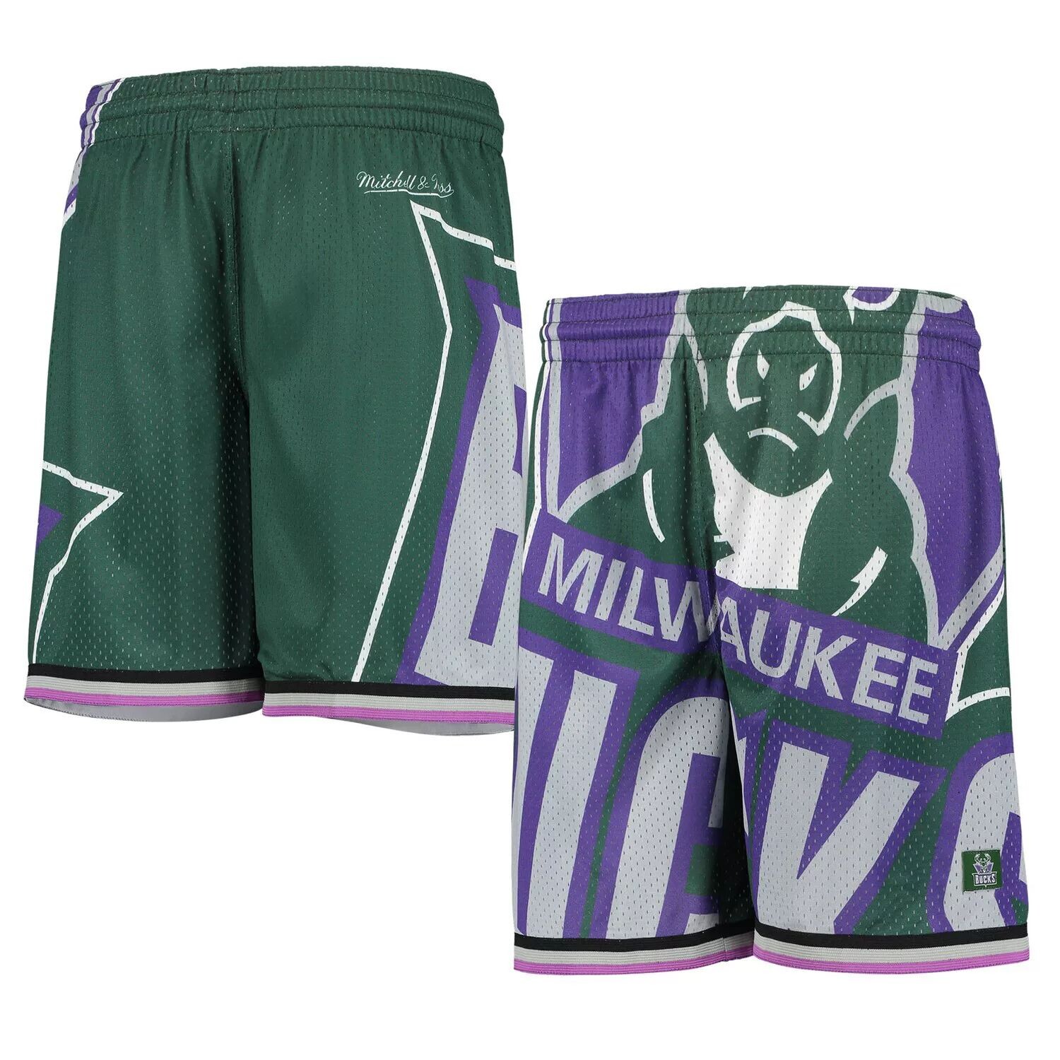 

Молодежные зеленые шорты из сетки Milwaukee Bucks из твердой древесины с возвратом в прошлое Unbranded