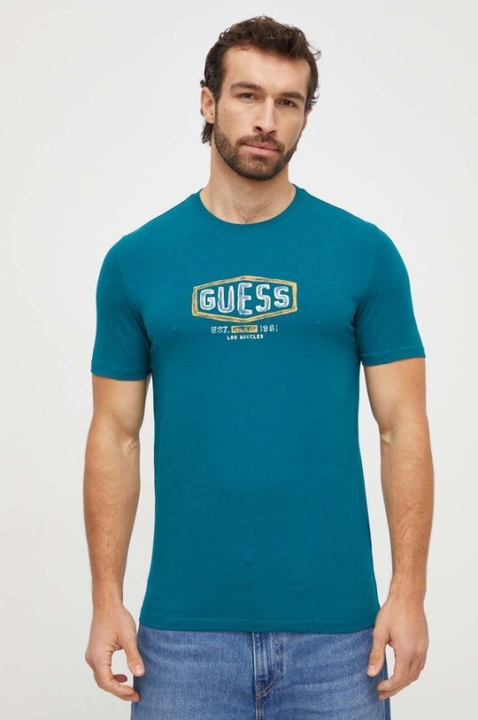 

Хлопковая футболка Guess, бирюзовый