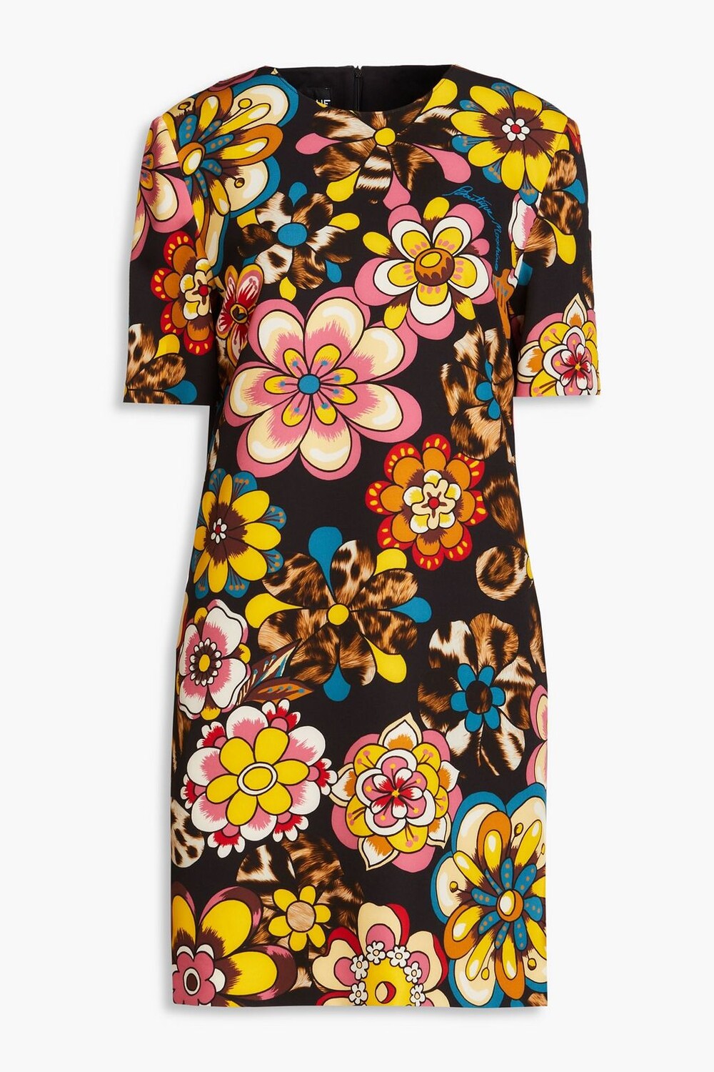 

Креповое платье мини с цветочным принтом BOUTIQUE MOSCHINO, черный