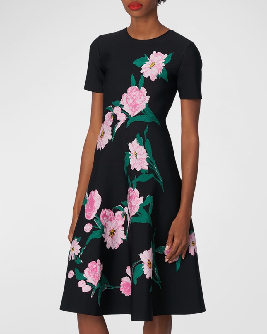 

Трикотажное платье миди интарсия с цветочным принтом Carolina Herrera